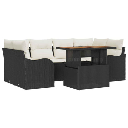 Garten-Sofa-Set 7 pcs Schwarz und Creme 100 x 55 x 73 cm