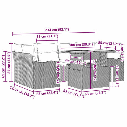 Garten-Sofa-Set 7 pcs Schwarz und Creme 100 x 55 x 73 cm