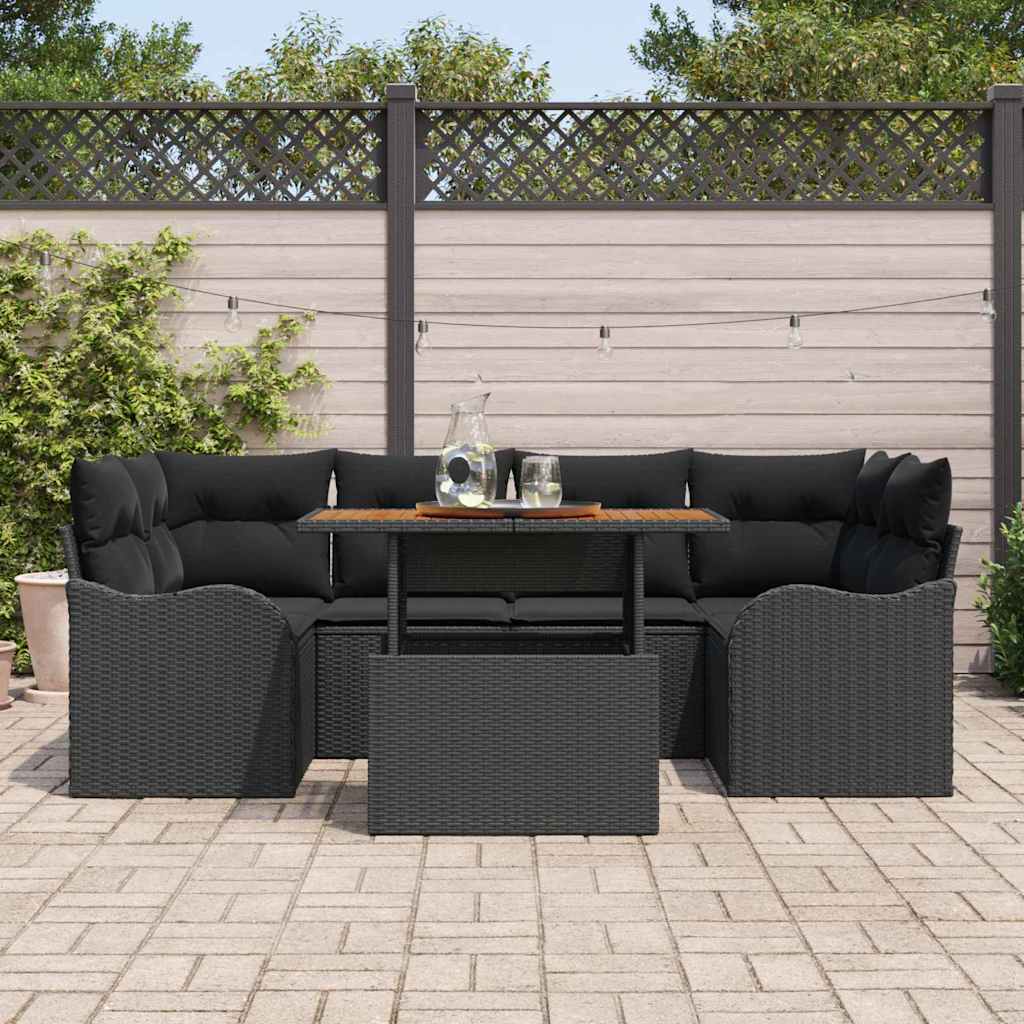 Garten-Sofa-Set mit Kissen 7 pcs Schwarz 100 x 55 x 73 cm