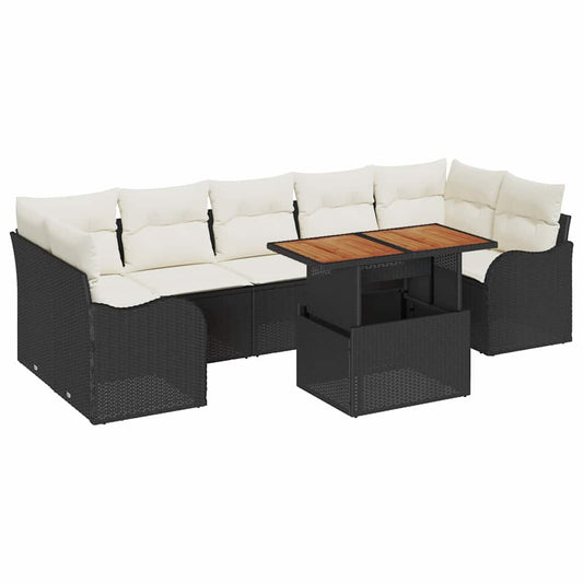 Garten-Sofa-Set 8 pcs Schwarz und Creme 100 x 55 x 73 cm