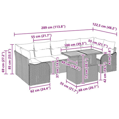 Garten-Sofa-Set 8 pcs Schwarz und Creme 100 x 55 x 73 cm