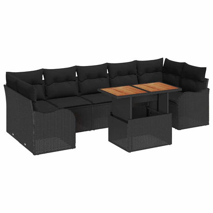 Garten-Sofa-Set mit Kissen 8 pcs Schwarz