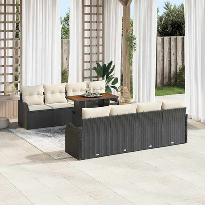 Garten-Sofa-Set mit Kissen 7 pcs Schwarz und Creme