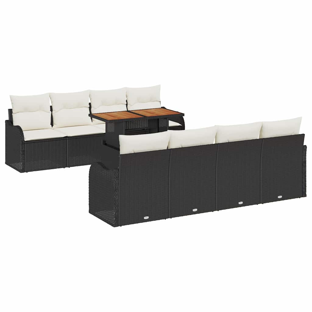 Garten-Sofa-Set mit Kissen 7 pcs Schwarz und Creme