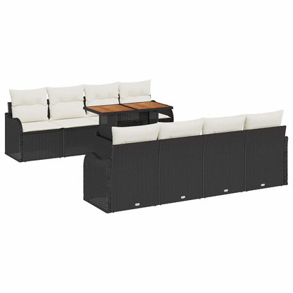 Garten-Sofa-Set mit Kissen 7 pcs Schwarz und Creme