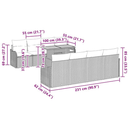 Garten-Sofa-Set mit Kissen 7 pcs Schwarz 100 x 55 x 73 cm
