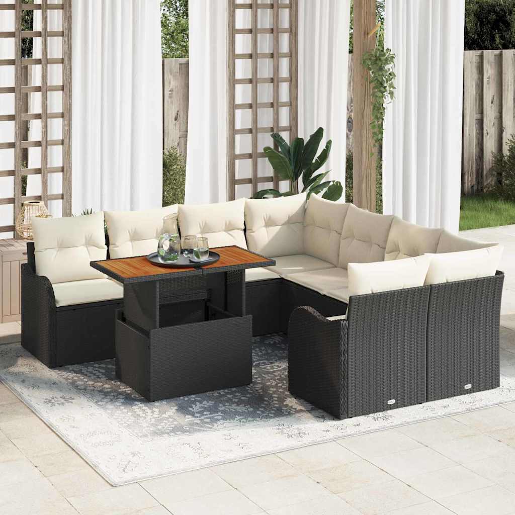 Garten-Sofa-Set 7 pcs Schwarz und Creme 100 x 55 x 73 cm