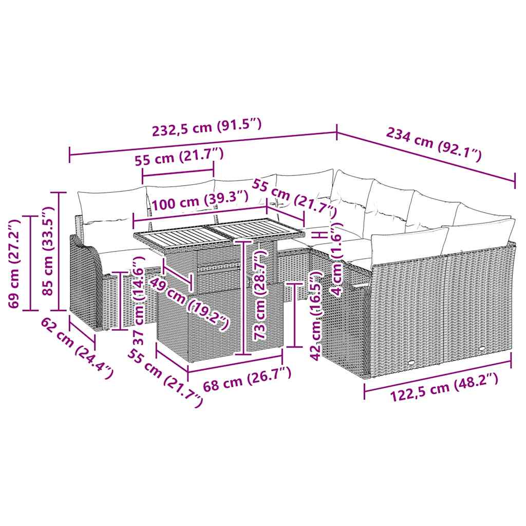 Garten-Sofa-Set 7 pcs Beige und Creme 100 x 55 x 73 cm
