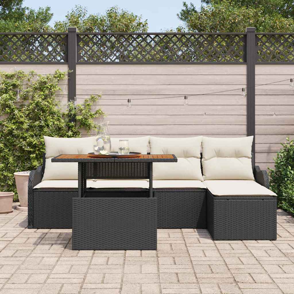 Garten-Sofa-Set mit Kissen 6 pcs Schwarz und Creme