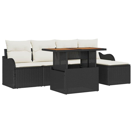Garten-Sofa-Set mit Kissen 6 pcs Schwarz und Creme