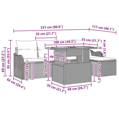 Garten-Sofa-Set mit Kissen 6 pcs Schwarz und Creme