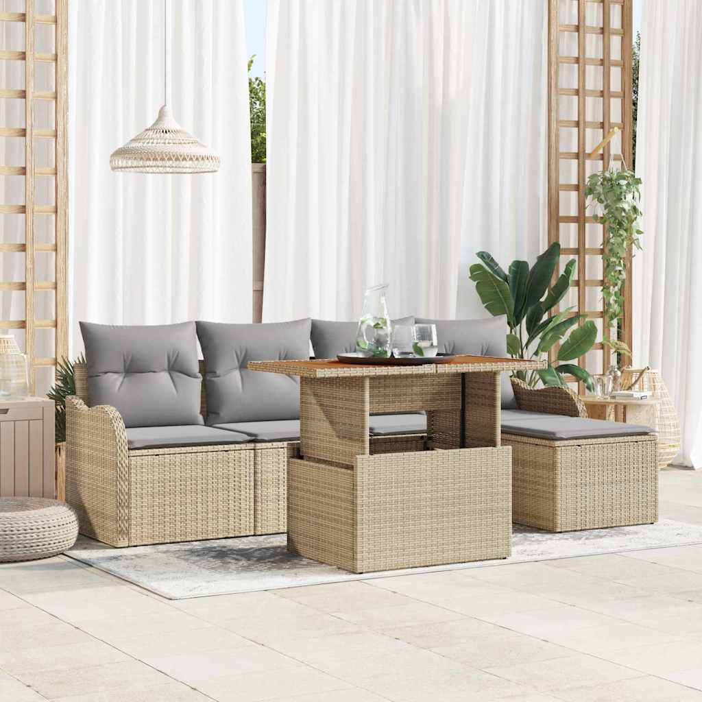 Garten-Sofa-Set mit Kissen 6 pcs Beige und Hellgrau