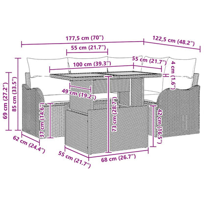 Garten-Sofa-Set mit Kissen Manuell 5 pcs Grau 100 x 55 x 73 cm