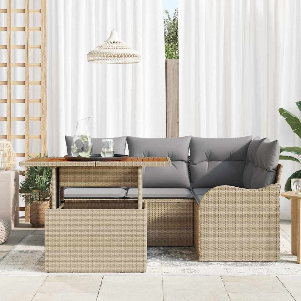 Garten-Sofa-Set 5 pcs Beige und Hellgrau 100 x 55 x 73 cm