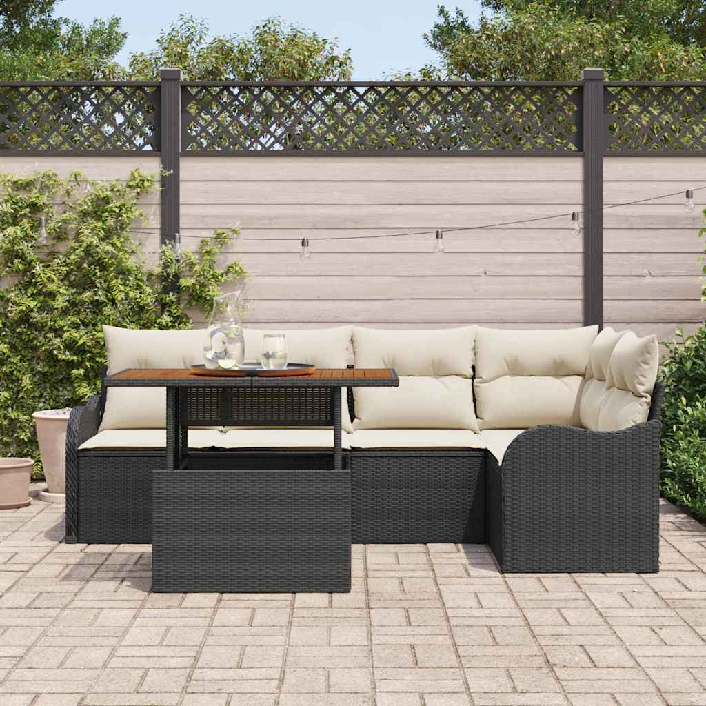 Garten-Sofa-Set 6 pcs Schwarz und Creme 100 x 55 x 73 cm