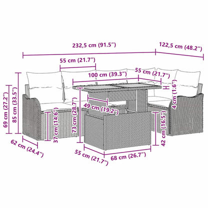 Garten-Sofa-Set 6 pcs Schwarz und Creme 100 x 55 x 73 cm