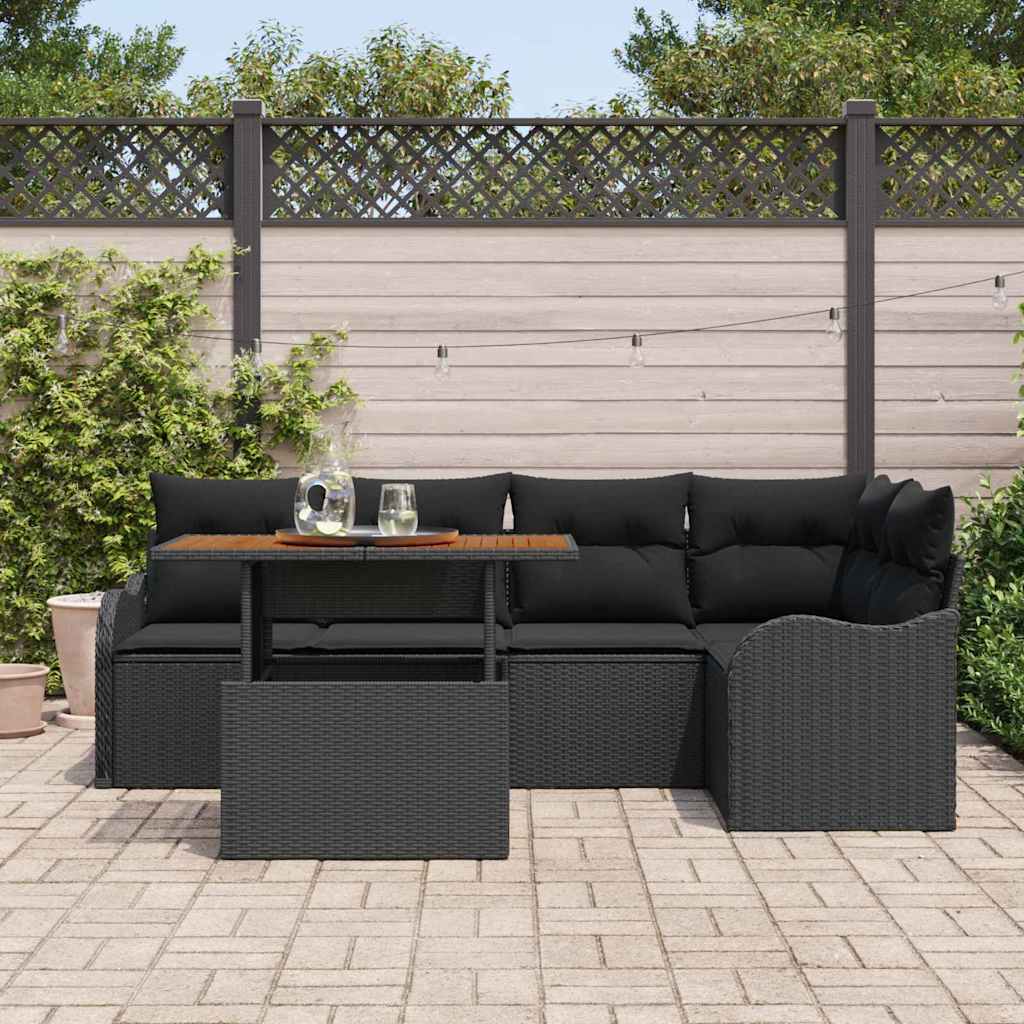 Garten-Sofa-Set mit Kissen 6 pcs Schwarz 100 x 55 x 73 cm
