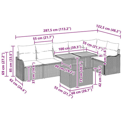Garten-Sofa-Set mit Kissen Manuell 7 pcs Grau 100 x 55 x 73 cm