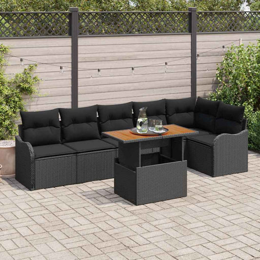 Garten-Sofa-Set mit Kissen 7 pcs Schwarz 100 x 55 x 73 cm