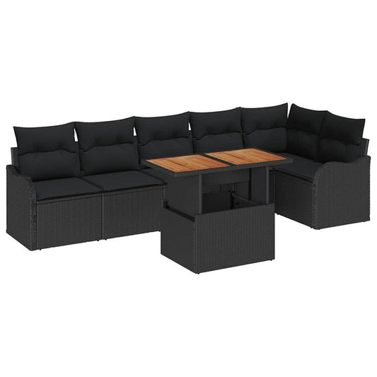Garten-Sofa-Set mit Kissen 7 pcs Schwarz 100 x 55 x 73 cm