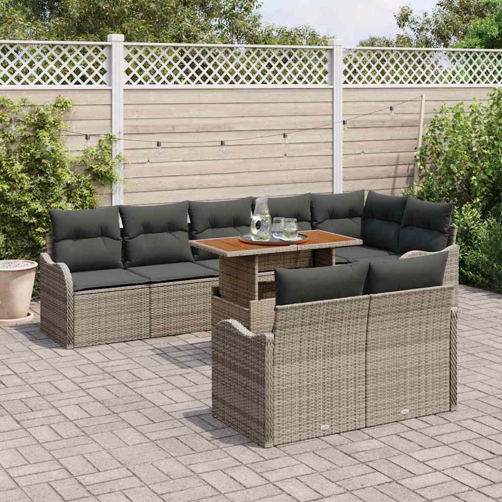 Garten-Sofa-Set mit Kissen 9 pcs Grau 100 x 55 x 73 cm