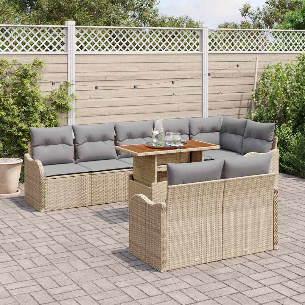 Garten-Sofa-Set 9 pcs Beige und Hellgrau 100 x 55 x 73 cm