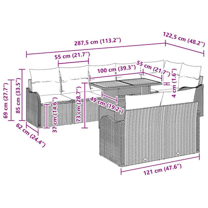 Garten-Sofa-Set mit Kissen 9 pcs Schwarz 100 x 55 x 73 cm