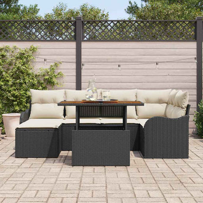 Garten-Sofa-Set mit Kissen 7 pcs Schwarz und Creme