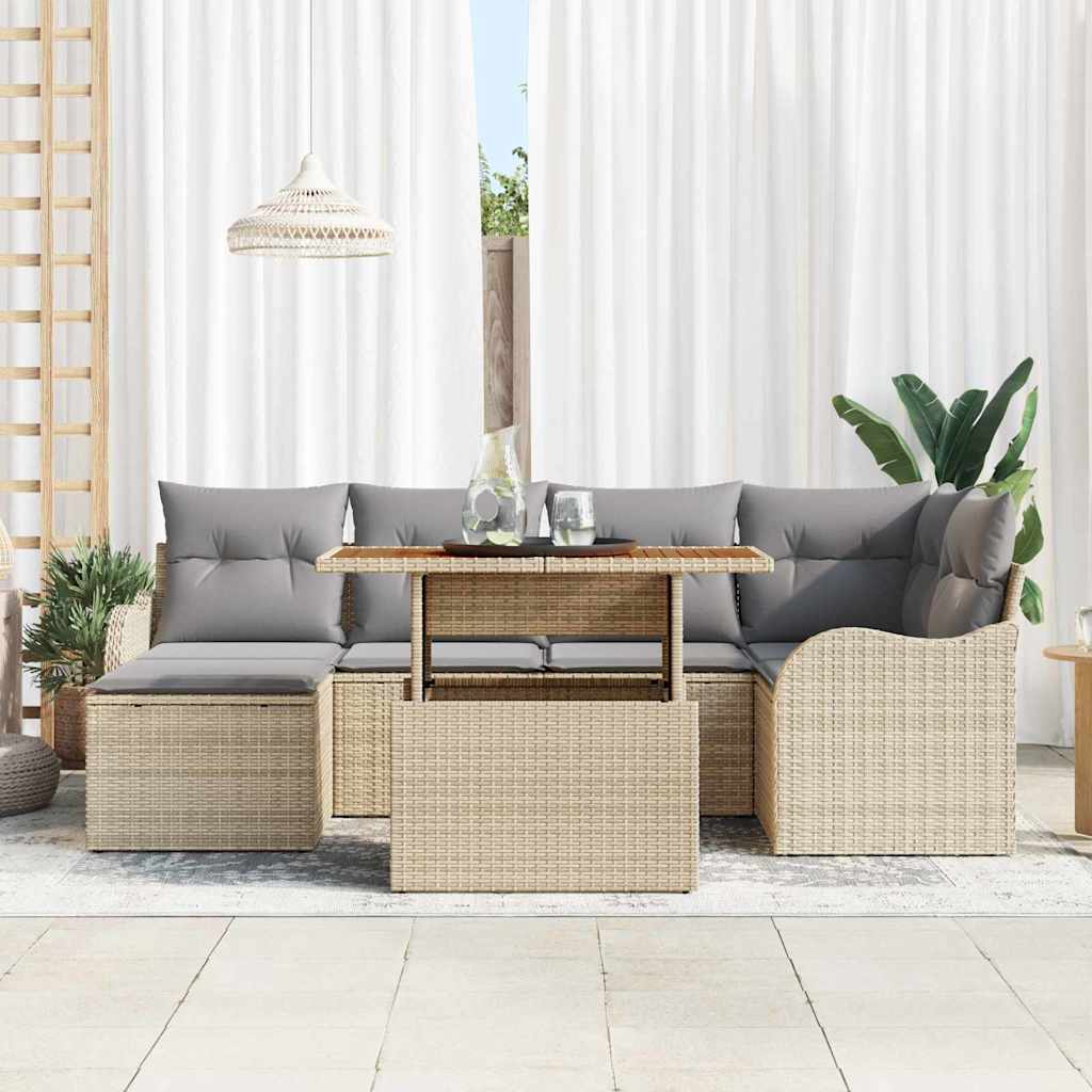 Garten-Sofa-Set mit Kissen 7 pcs Beige und Hellgrau