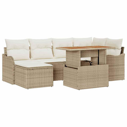 Garten-Sofa-Set mit Kissen 7 pcs Beige und Creme