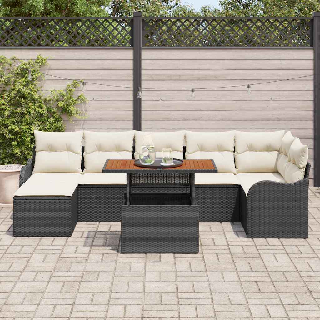 Garten-Sofa-Set mit Kissen mit Speicher 8 pcs Schwarz und Creme
