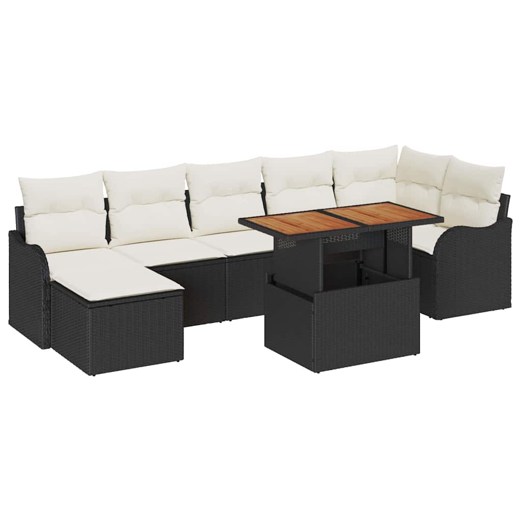 Garten-Sofa-Set mit Kissen mit Speicher 8 pcs Schwarz und Creme