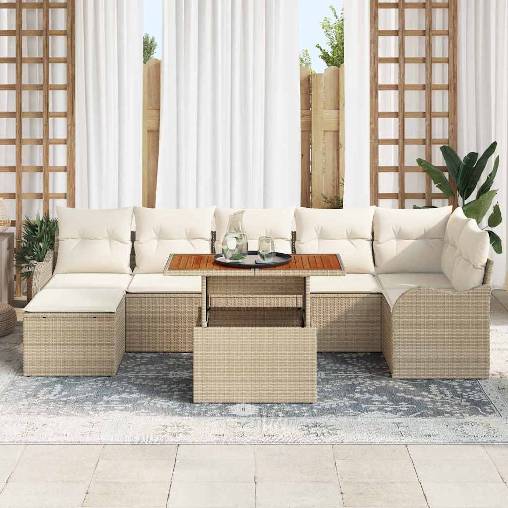 Garten-Sofa-Set mit Kissen mit Speicher 8 pcs Beige und Creme