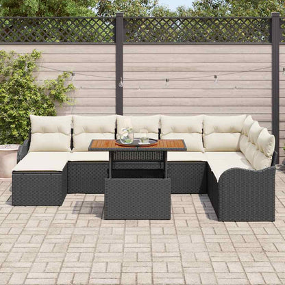 Garten-Sofa-Set mit Kissen mit Speicher 9 pcs Schwarz und Creme