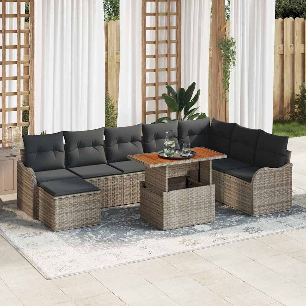 Garten-Sofa-Set mit Kissen mit Speicher 9 pcs Grau