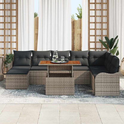 Garten-Sofa-Set mit Kissen mit Speicher 9 pcs Grau