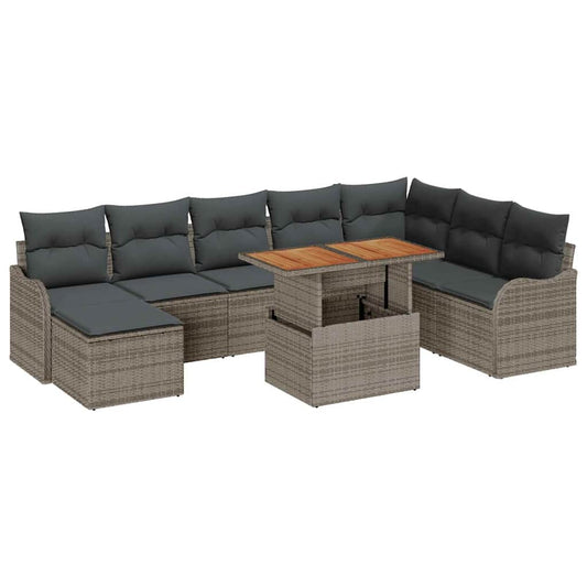Garten-Sofa-Set mit Kissen mit Speicher 9 pcs Grau