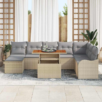Garten-Sofa-Set mit Kissen 9 pcs Beige und Hellgrau