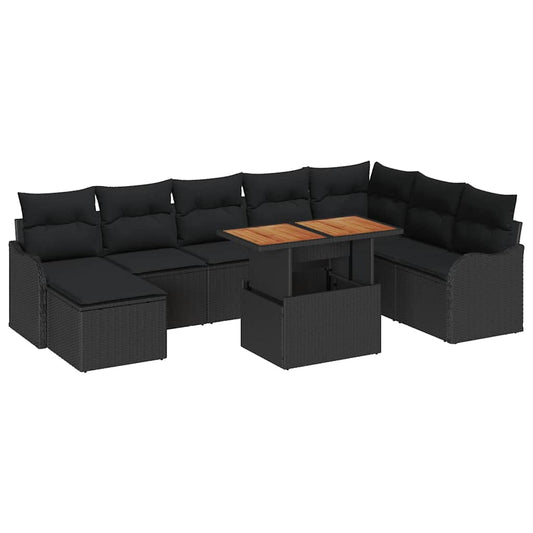 Garten-Sofa-Set mit Kissen mit Speicher 9 pcs Schwarz