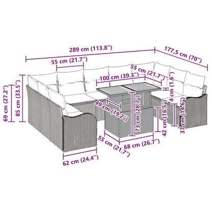 Garten-Sofa-Set 10 pcs Schwarz und Creme 100 x 55 x 73 cm