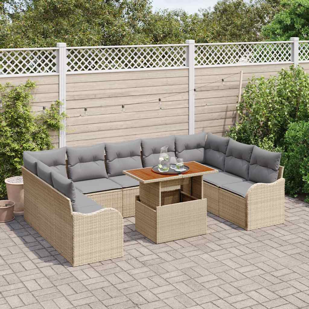 Garten-Sofa-Set 10 pcs Beige und Hellgrau 100 x 55 x 73 cm