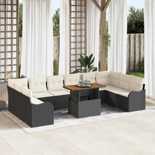 Garten-Sofa-Set 11 pcs Schwarz und Creme 100 x 55 x 73 cm