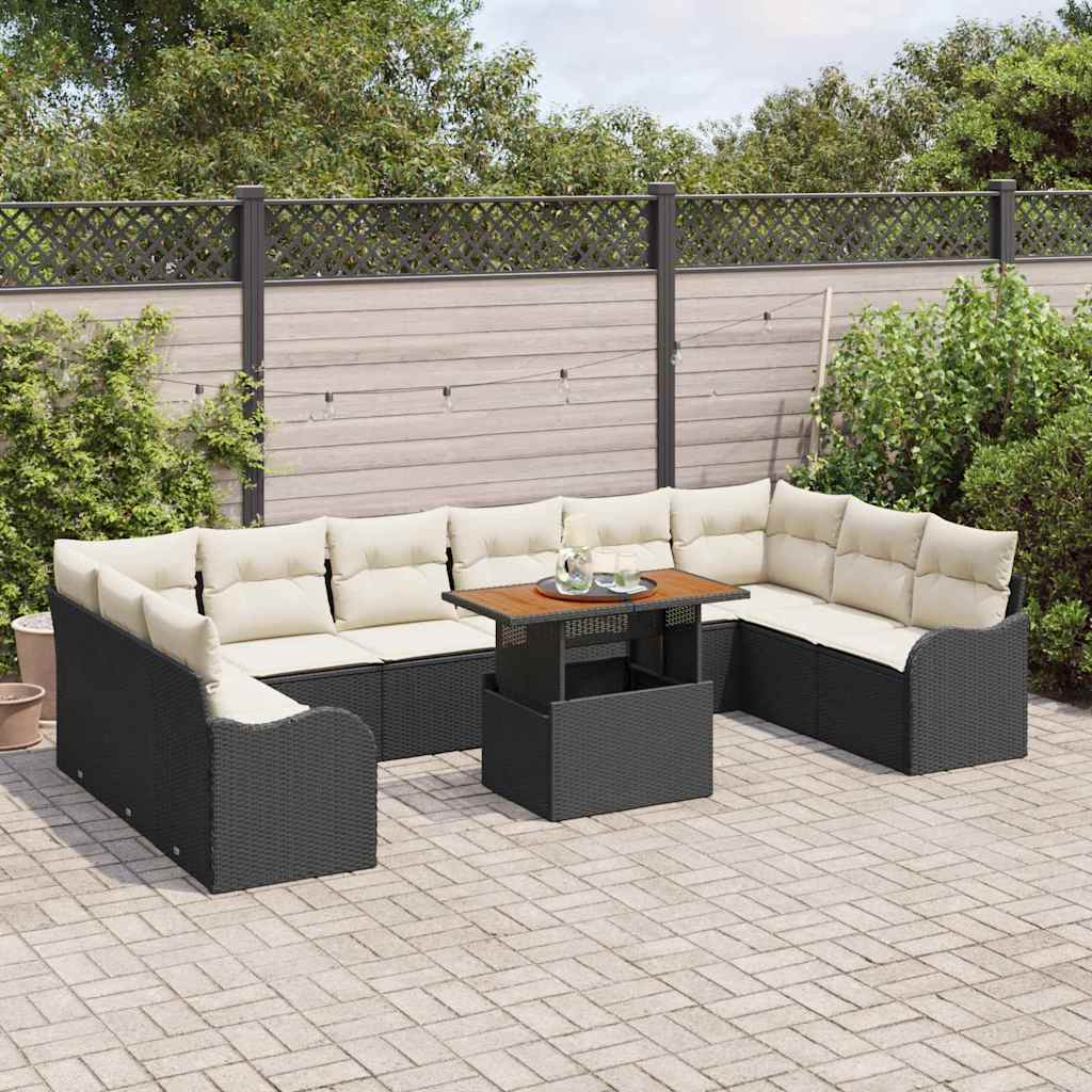 Garten-Sofa-Set 11 pcs Schwarz und Creme 100 x 55 x 73 cm