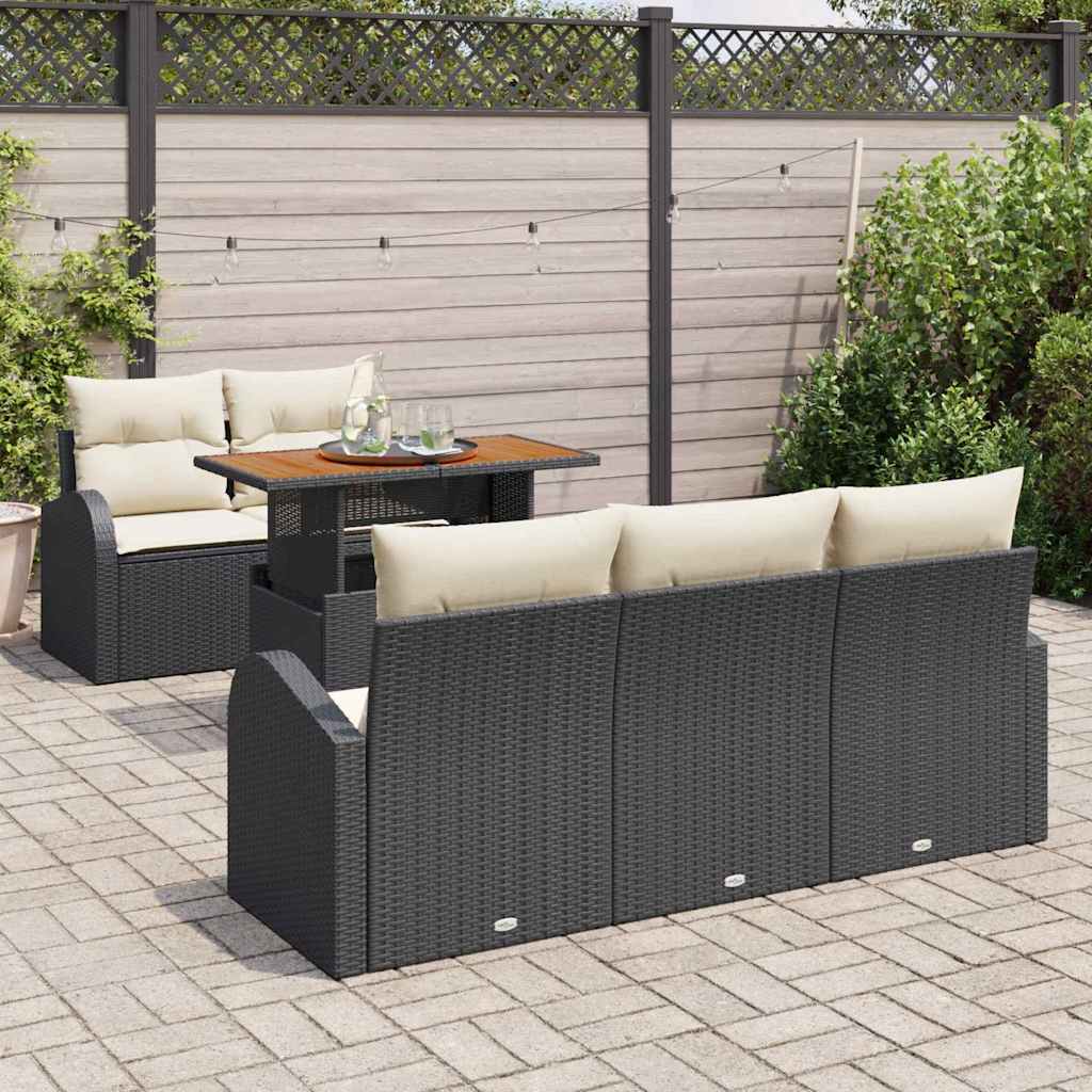 Garten-Sofa-Set 6 pcs Schwarz und Creme 100 x 55 x 73 cm