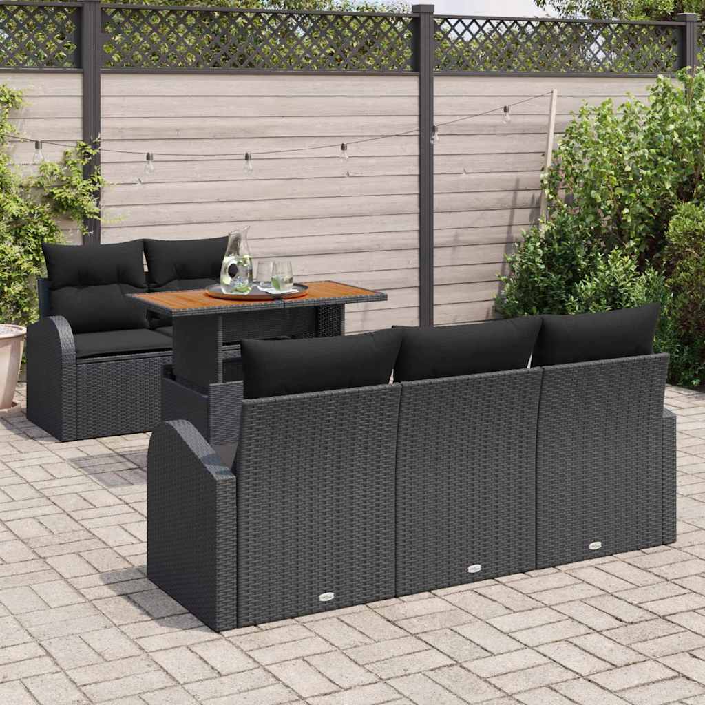 Garten-Sofa-Set mit Kissen 6 pcs Schwarz 100 x 55 x 73 cm