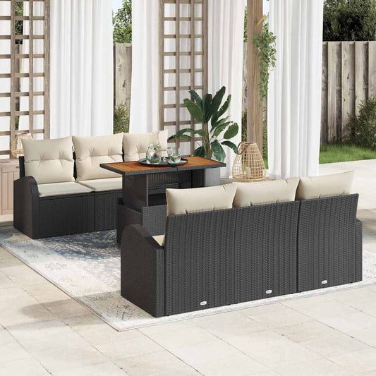 Garten-Sofa-Set 7 pcs Schwarz und Creme 100 x 55 x 73 cm