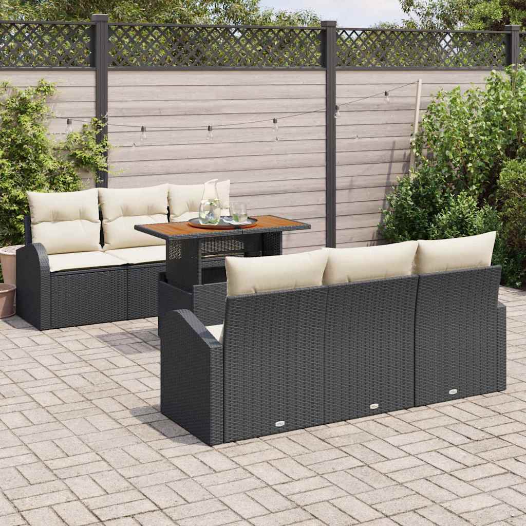Garten-Sofa-Set 7 pcs Schwarz und Creme 100 x 55 x 73 cm