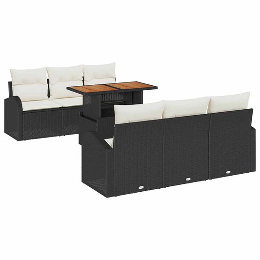 Garten-Sofa-Set 7 pcs Schwarz und Creme 100 x 55 x 73 cm