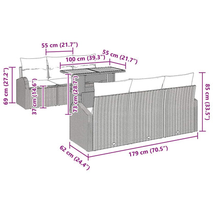 Garten-Sofa-Set mit Kissen 7 pcs Schwarz 100 x 55 x 73 cm