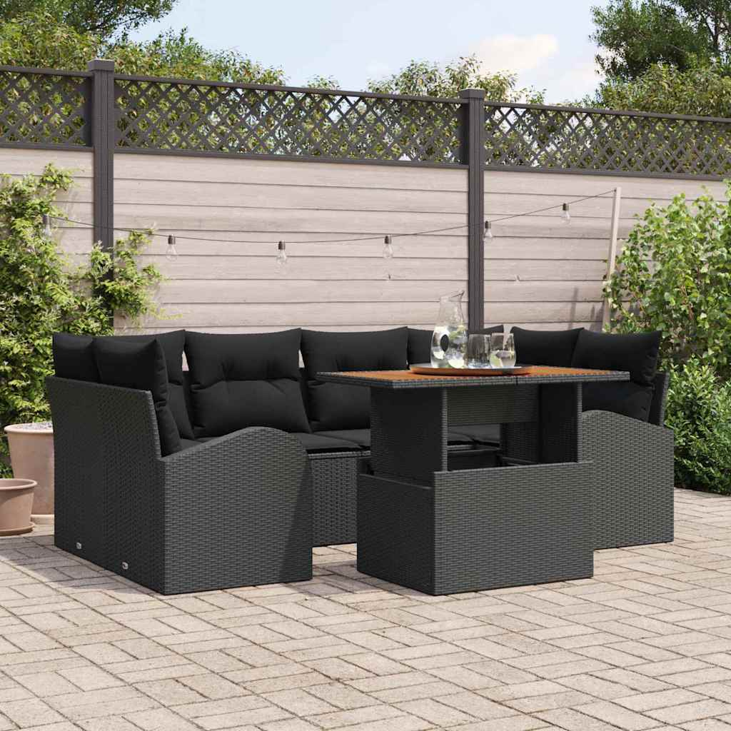 Garten-Sofa-Set mit Kissen 7 pcs Schwarz 100 x 55 x 73 cm